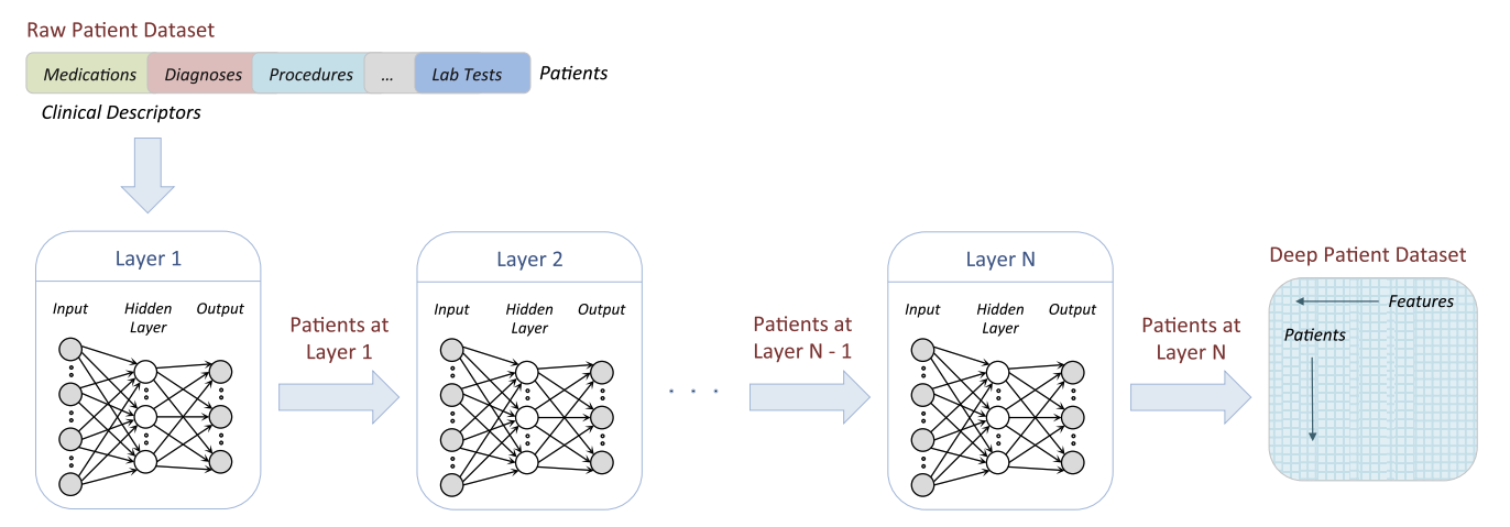 The diagram of the Deep Patient framework, adapted from original paper