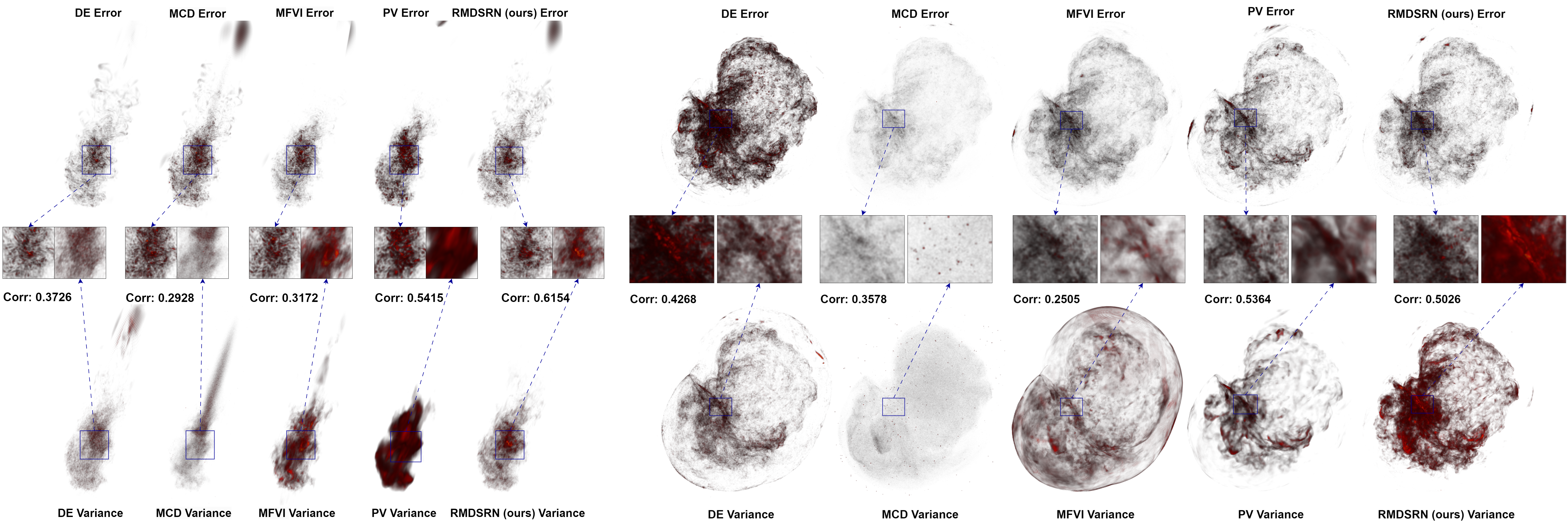 volume renderings of error and variance fields