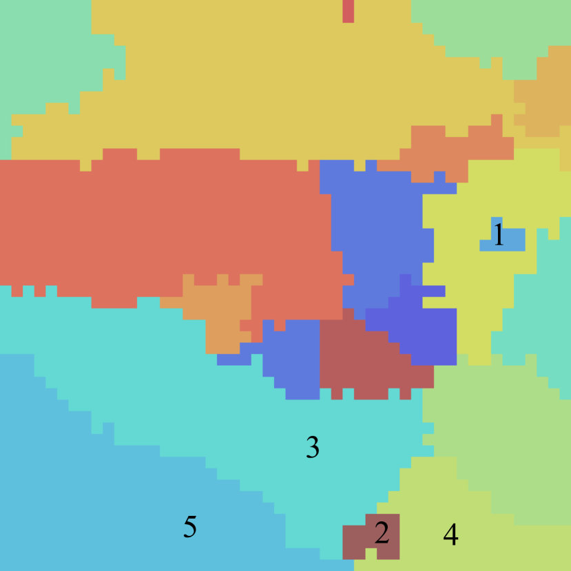 2D segmentation where each segment has its own color..